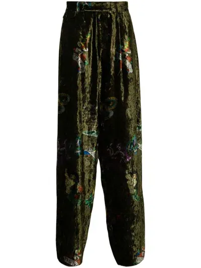 Yohji Yamamoto Graphic-print Trousers In Green