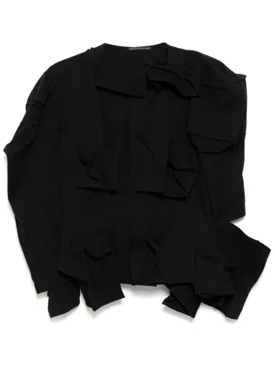 Yohji Yamamoto Hemp Backside Uniform Twill Draped Sleeves Jacket In Schwarz