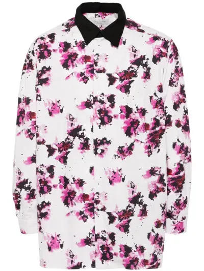 Yohji Yamamoto Khadi Flower Printed Shirt In 白色