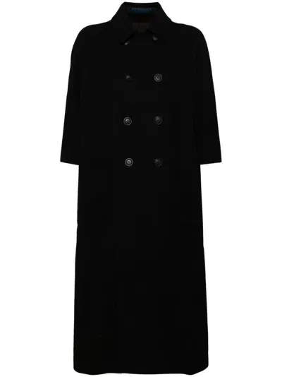 Yohji Yamamoto Mosser Double Breasted Coat In 黑色