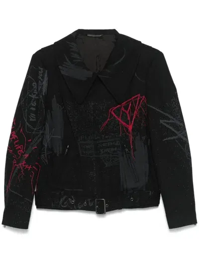 Yohji Yamamoto Printed Biker Jacket In Black