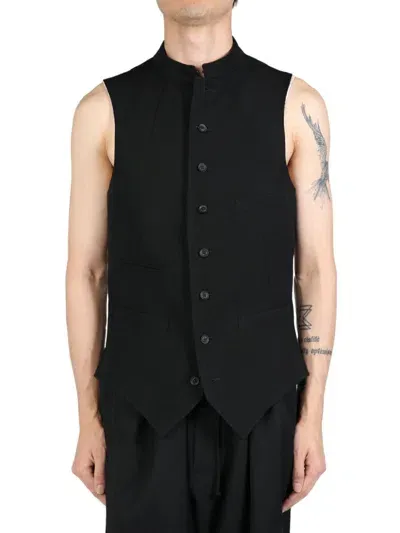 Yohji Yamamoto Layered Cotton Waistcoat In Schwarz