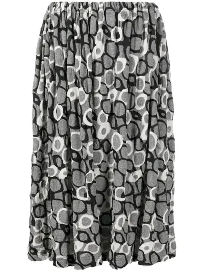 Y's Abstract Patterned Midi Skirt In Black