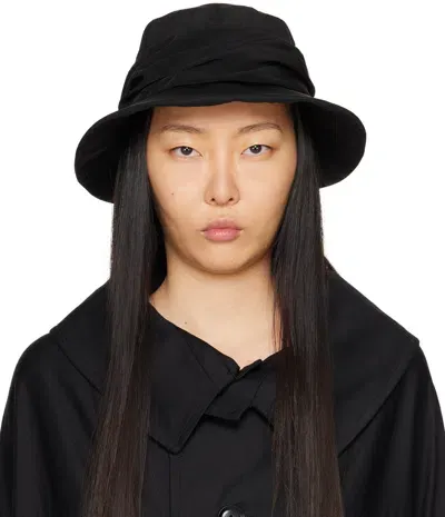 Y's Black Crepe De Chine Cross Gather Hat In 2 Black