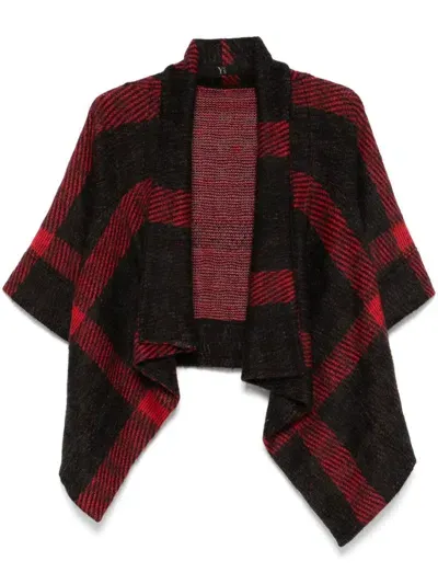 Y's Check-pattern Poncho In Red