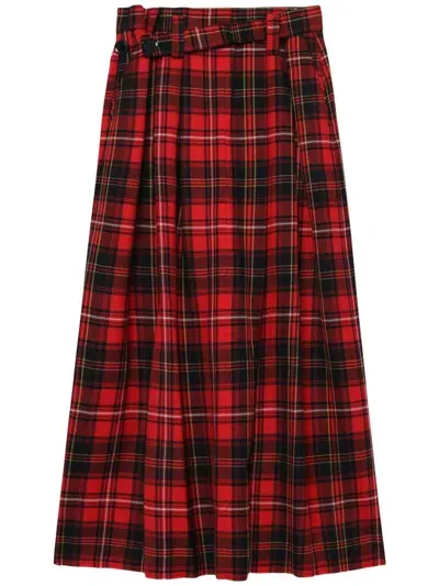 Y's Check-print Maxi Skirt In Red