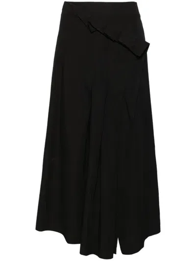 Y's Black Wrap Midi Skirt