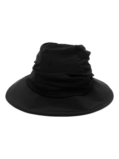 Y's Crepe De Chine Drape Tucked Hat In Black