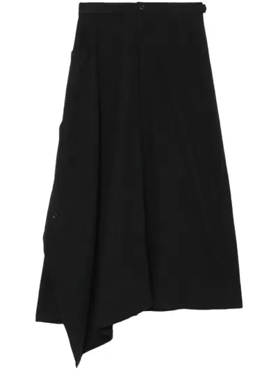 Y's Draped Midi Skirt In Black