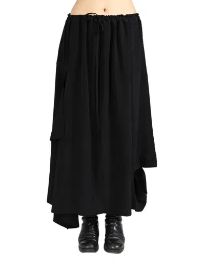 Y's Drawstring Draped Skirt In Black