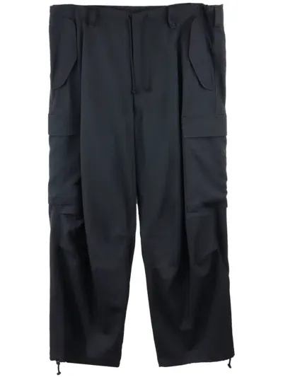 Y's Drawstring Wool Cargo Trousers In Black