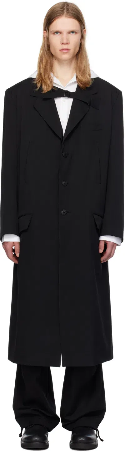 Ys For Men Black Lapel Buckle Tab Coat In 2 Black