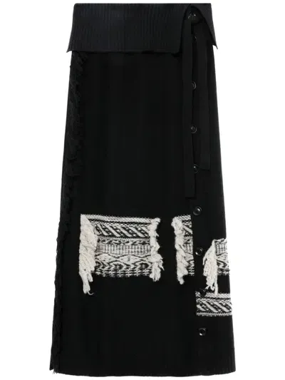 Y's Fringed Detailing Maxiskirt In Black