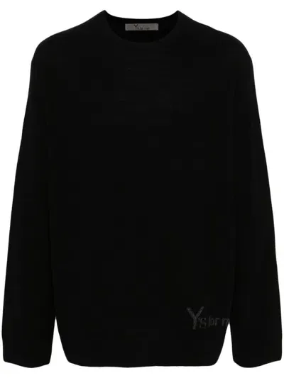 Y's Intarsia-knit Logo Sweater In Black