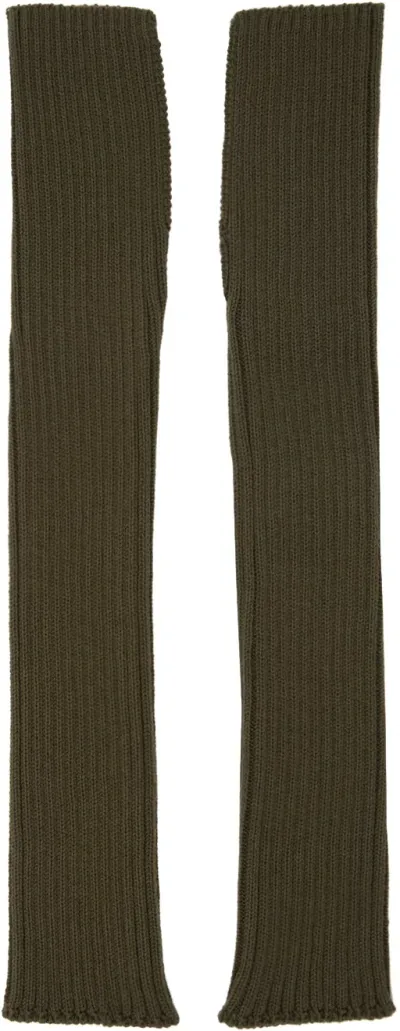 Y's Khaki Ribbed Arm Warmers In 2 Khaki