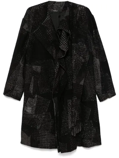 Y's Patchwork-pattern Coat In Black