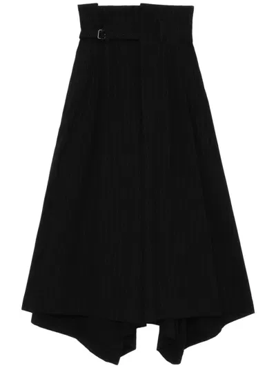 Y's Pinstripe Asymmetric Palazzo Pants In 1 Black