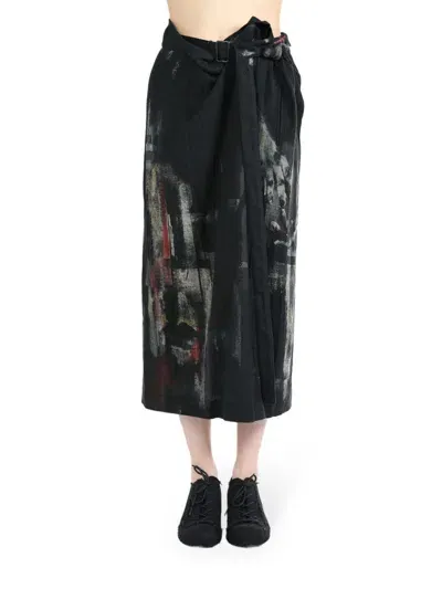 Y's U-left Denim Skirt In Black