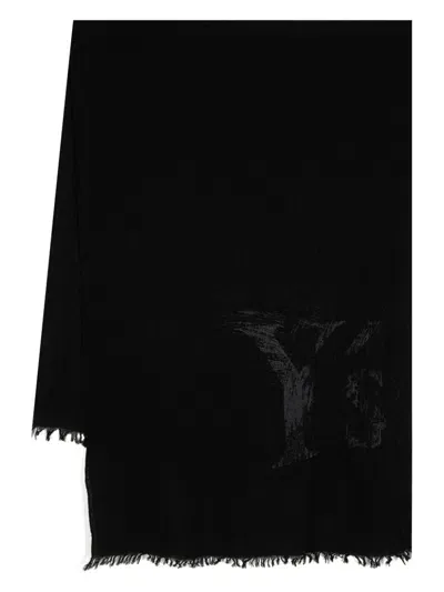 Y's Wool Frayed Scarf In Black