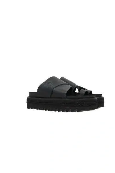 Y's Crossover-strap Leather Slides In Black