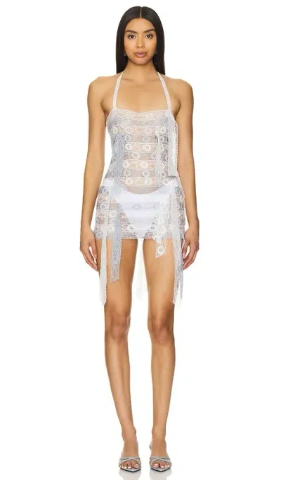 Yuhan Wang Lace Trimmed Mini Dress In White & Blue