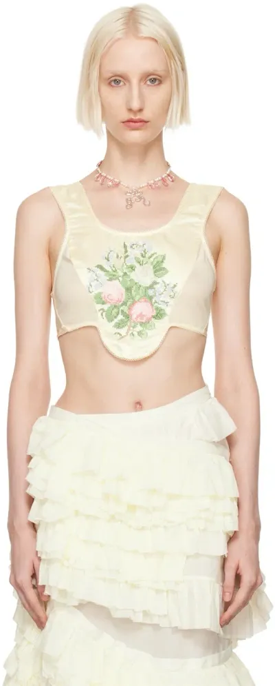 Yuhan Wang Off-white Rose Embroidered Corset Top In Ivory