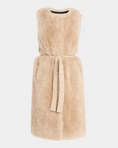 Yves Salomon Belted Lamb Shearling Vest In Neutrals