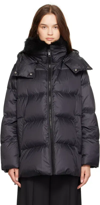 Yves Salomon Black A-line Down Jacket In C99 Noir