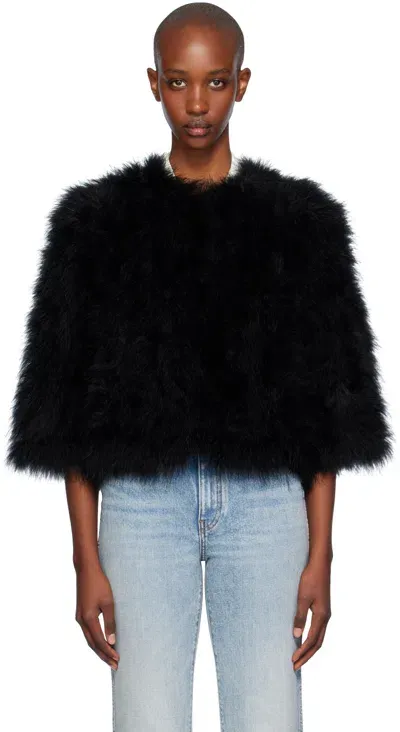 Yves Salomon Cropped Feather Jacket In C99 Noir