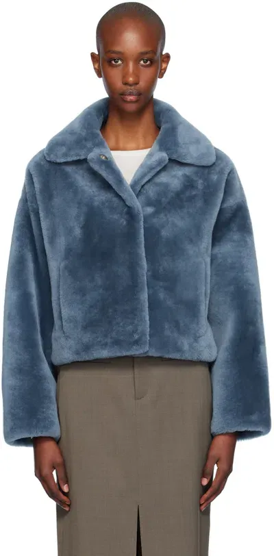 Yves Salomon Blue Merino Shearling Jacket In A7173 Come