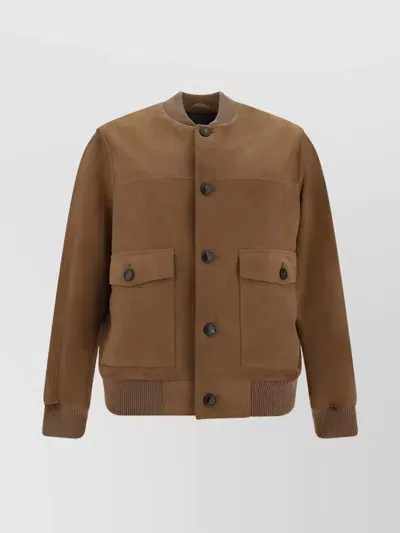 Yves Salomon Buttoned Suede Bomber Jacket In Brown