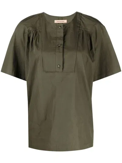 Yves Salomon Button-front Short-sleeved T-shirt In Grün