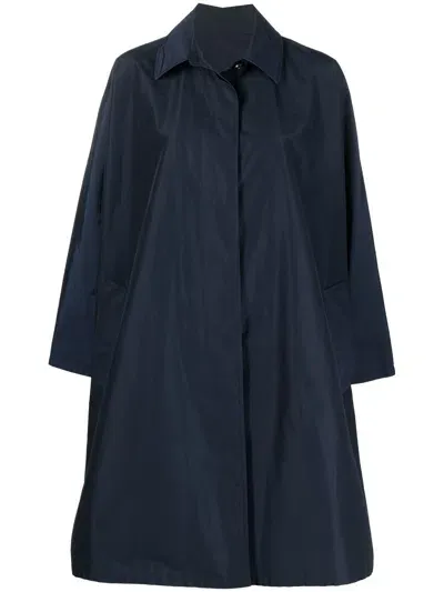 Yves Salomon Concealed-front Fastening Coat In Blue