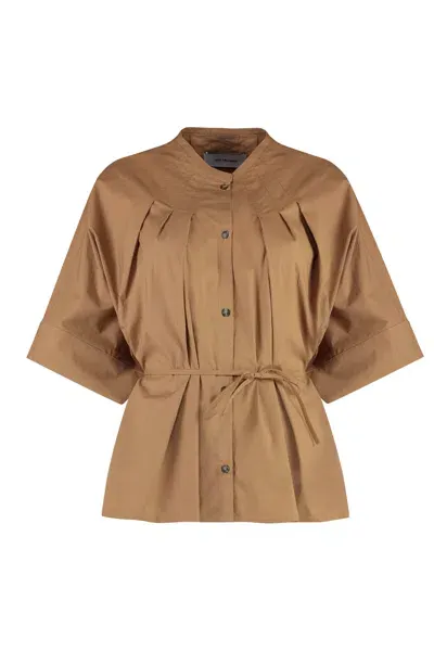 Yves Salomon Cotton Blouse In Camel