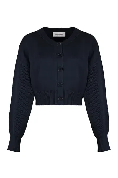 Yves Salomon Cropped-length Knitted Cardigan In Blue