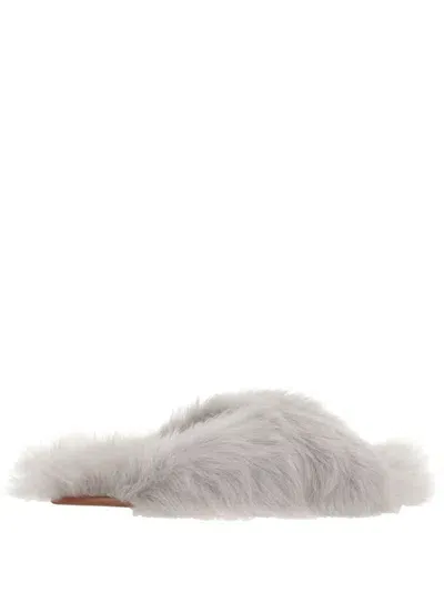 Yves Salomon Gray Toscana Lambskin Slippers In Grey