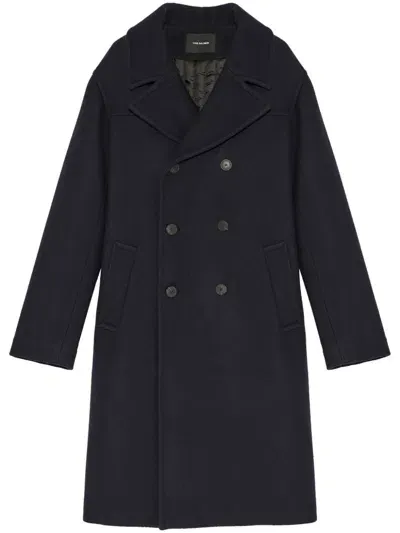 Yves Salomon Double-breasted Coat In Blue