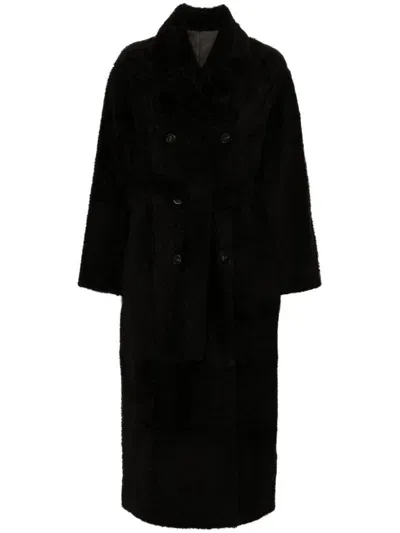 Yves Salomon Double-breasted Coatq In Black