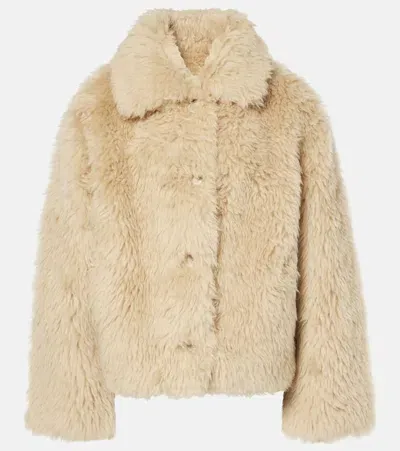 Yves Salomon Faux Shearling Jacket In Beige