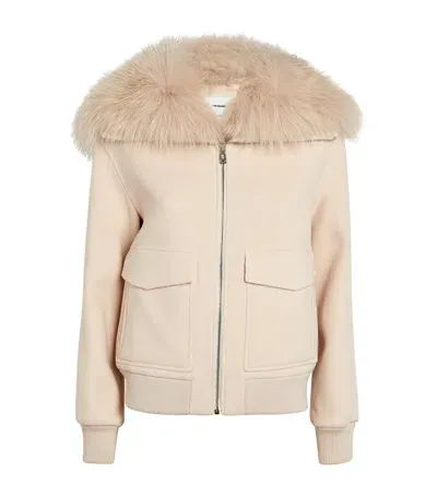 Yves Salomon Fur-collar Bomber Jacket In Beige