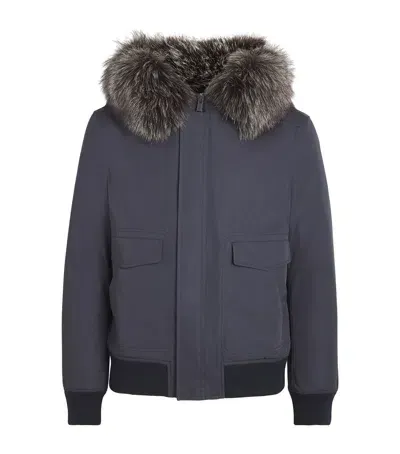 Yves Salomon Fur-trim Bomber Jacket In Navy