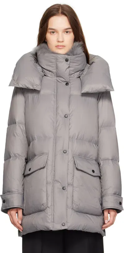 Yves Salomon Gray 3/4 Down Jacket In A9055 Charcoal