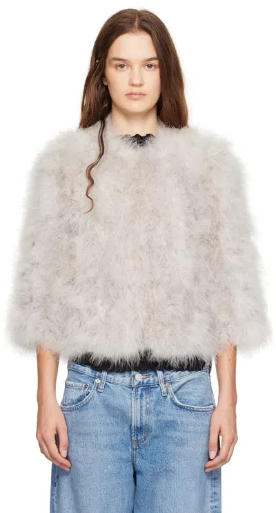 Yves Salomon Gray Cropped Feather Jacket In A9111 Sirocco