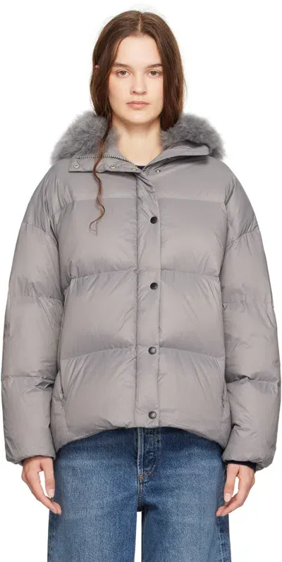 Yves Salomon Gray Hooded Down Jacket In A9055 Charcoal