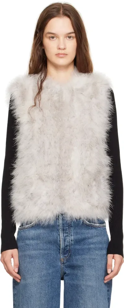 Yves Salomon Gray Round Neck Feather Vest In A9111 Sirocco