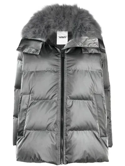 Yves Salomon Hooded Zip-up Quilted Down Coat In Grey