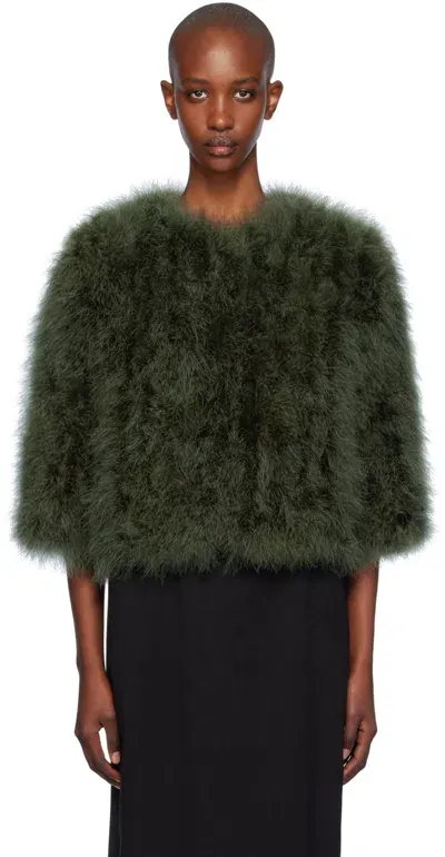 Yves Salomon Khaki Cropped Feather Jacket In A8001 Amazone