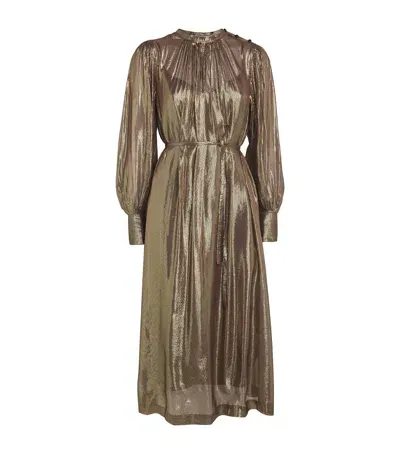 Yves Salomon Lamé Metallic Midi Dress In Brown