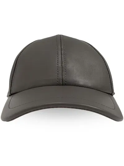 Yves Salomon Leather Baseball Cap In Grey