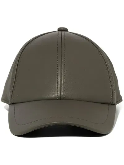 Yves Salomon Leather Cap In Grey